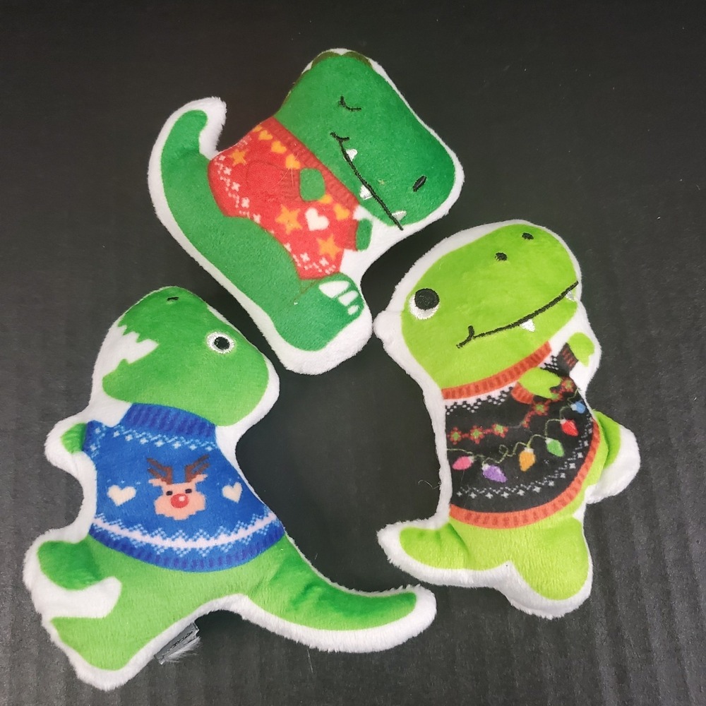 Fringe Studio 3-Pc. Sweater Weather T-Rex Small Christmas Dog Toy Set Squeakers